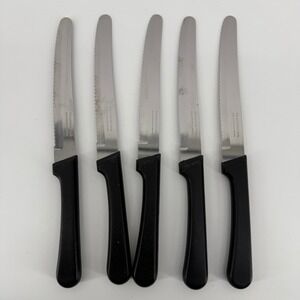 Tramontina Serrated Steak Knives Set of 5 Black Handle 9" Stainless Inox Brazil